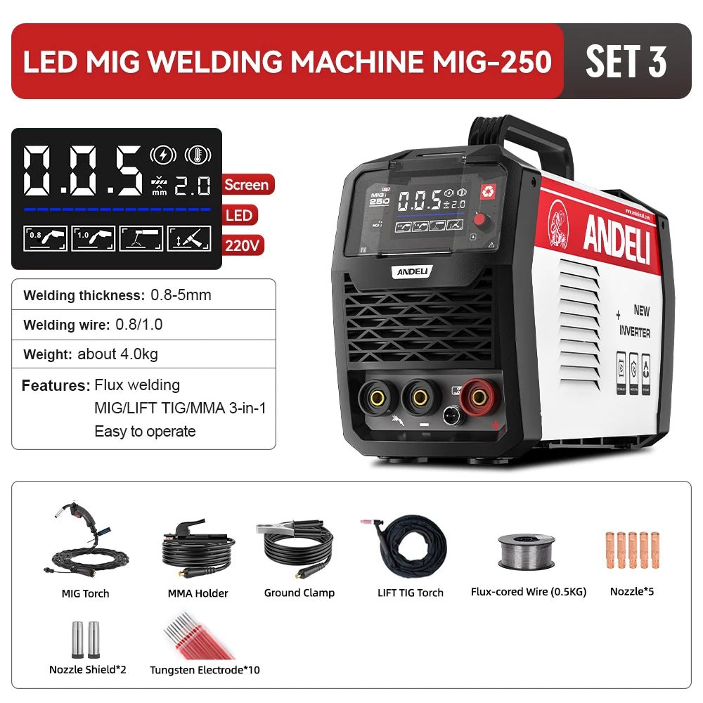 Máy Hàn MIG MMA TIG 3 Trong 1 Inverter ANDELI MIG 250 - Daisan Store