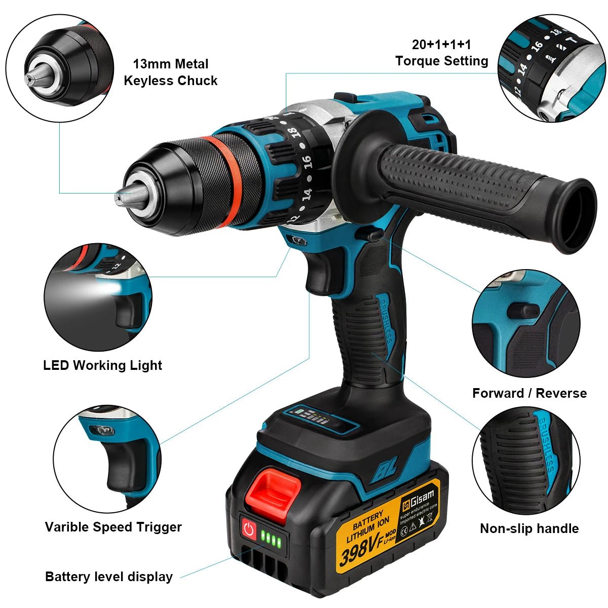Máy Khoan Và Đập Không Dây Brushless 13MM 480NM Pin Sạc - Daisan Store