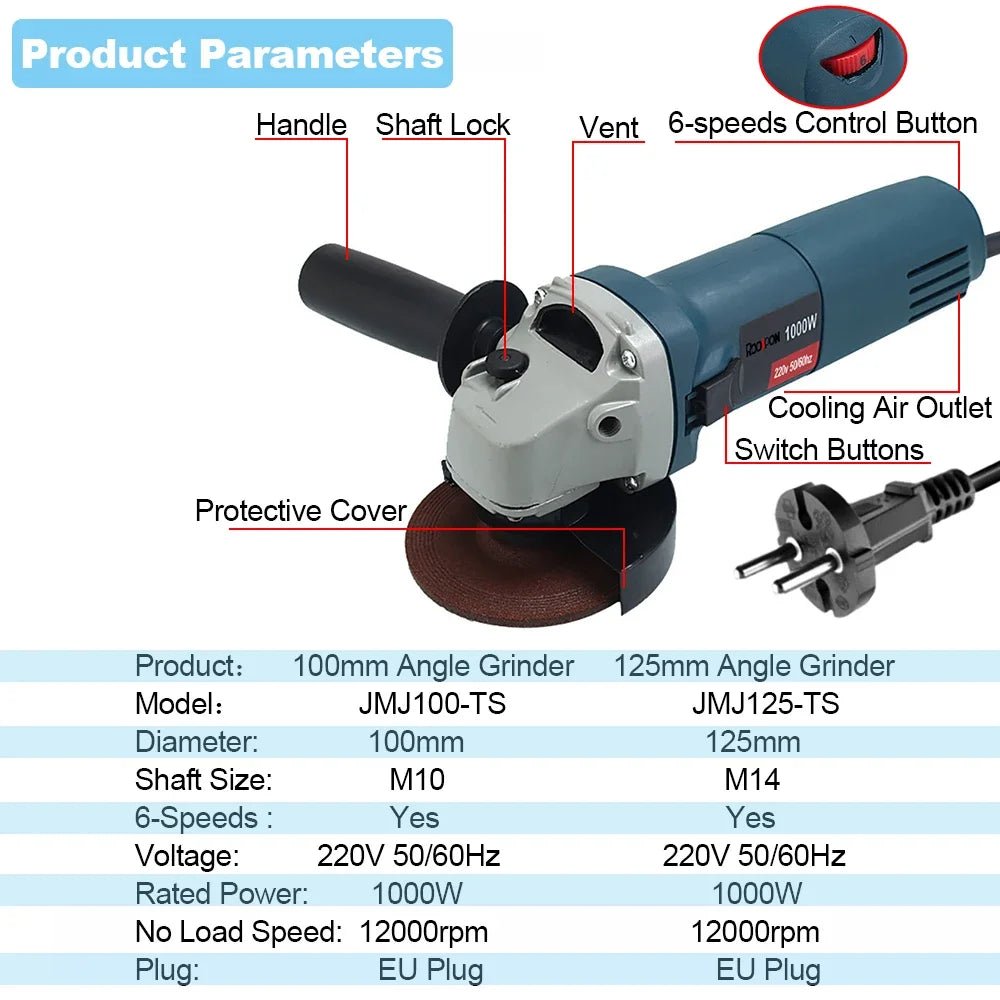 Máy Mài Góc Điện 220V 1000W Đĩa 100mm 125mm 6 Tốc Độ - Daisan Store