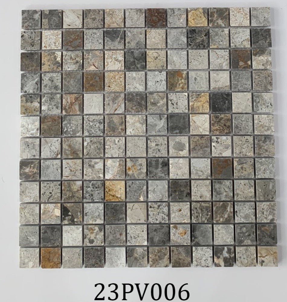 Mosaic đá tự nhiên dăm kết xám chip 23x23 LUX - 23PV006 - Daisan Store