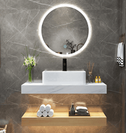 Phòng tắm nhỏ bằng gỗ mặt bàn l với chậu rửa bằng gốm tủ - Daisan Store