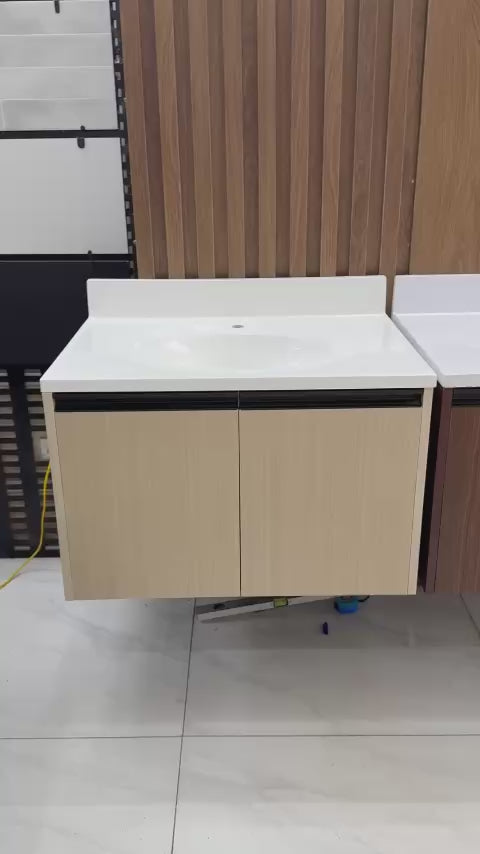Tải video: Bộ tủ chậu lavabo phòng tắm màu gỗ óc chó mỹ kích thước 94x56x86cm