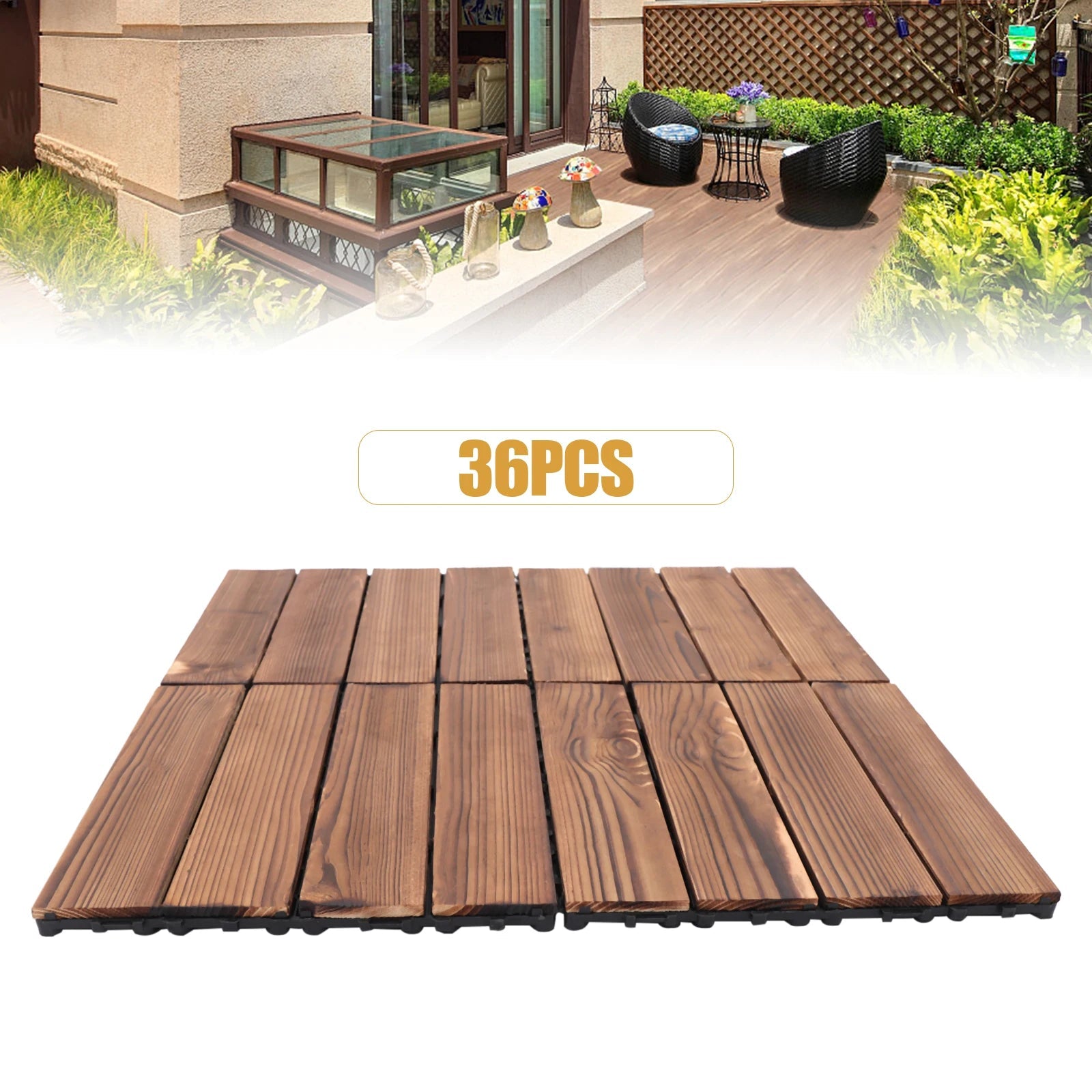 Sàn Gỗ Ngoài Trời Chống Nước 36 Tấm - Nâu 30x30cm - Daisan Store