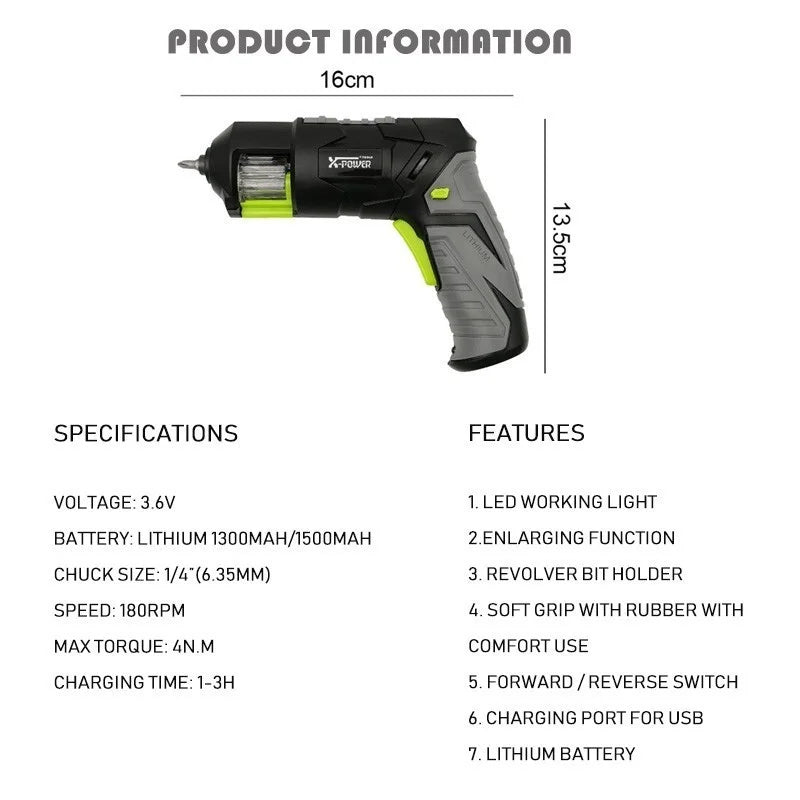 Súng Vít Mini Không Dây Pistol Có Đèn Led Pin Lithium 7 Bộ - Daisan Store