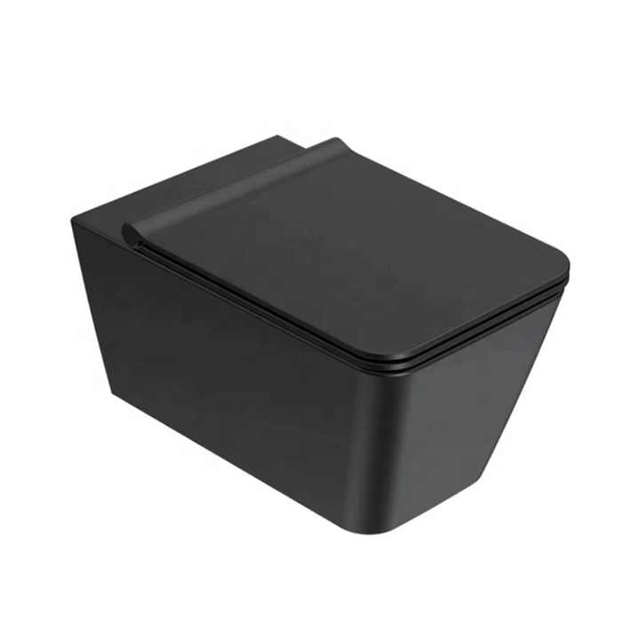 Thiết bị vệ sinh bằng gốm không viền màu đen mờ hình vuông bồn cầu gắn tường cho phòng tắm - Daisan Store