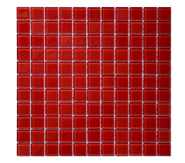 Gạch mosaic đỏ vuông nhỏ, sắp xếp đối xứng trên nền trắng.