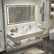 Tủ chậu rửa mặt tích hợp bằng đá cẩm thạch thiêu kết treo tường phòng tắm hiện đại, bồn rửa đôi nổi, tủ đựng đồ vệ sinh có gương - Daisan Store