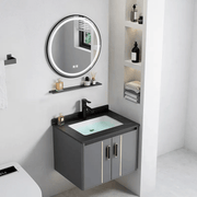 Tủ lavabo phòng tắm bằng gỗ dán phổ biến kiểu mới có tủ gương LED, tủ lavabo phòng tắm màu xám có bồn rửa bằng đá phiến - Daisan Store