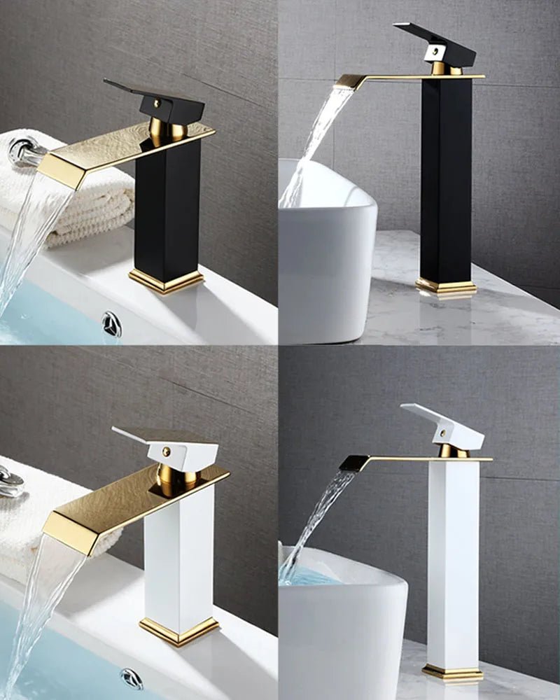 Vòi Lavabo Thác Nước Vàng Đen - Chậu Nóng Lạnh - Daisan Store