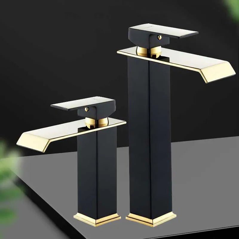 Vòi Lavabo Thác Nước Vàng Đen - Chậu Nóng Lạnh - Daisan Store