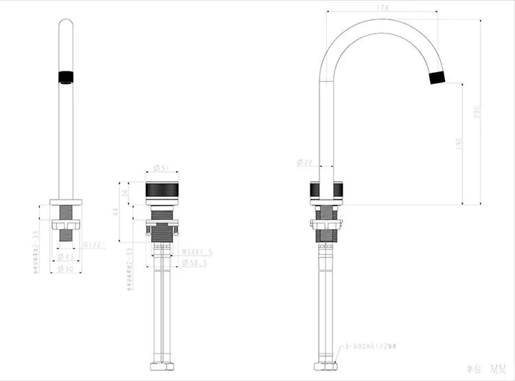 Vòi lavabo Tuqiu đen xoay 2 lỗ chậu rửa hiện đại - Daisan Store