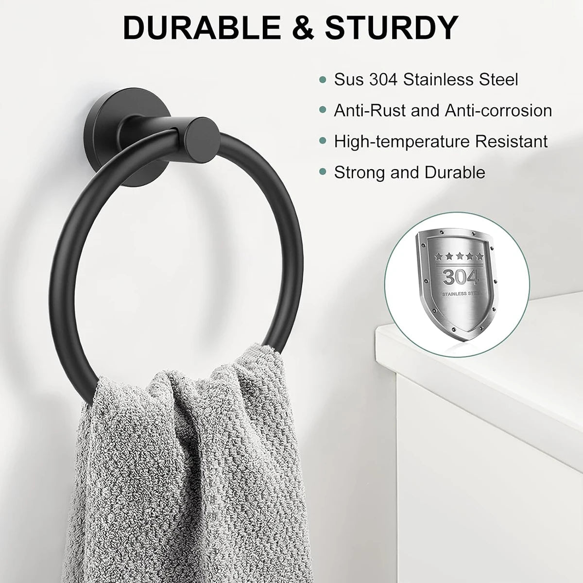 Vòng Treo Khăn Tắm Inox Đen Mờ 304 Chất Lượng Cao - Daisan Store
