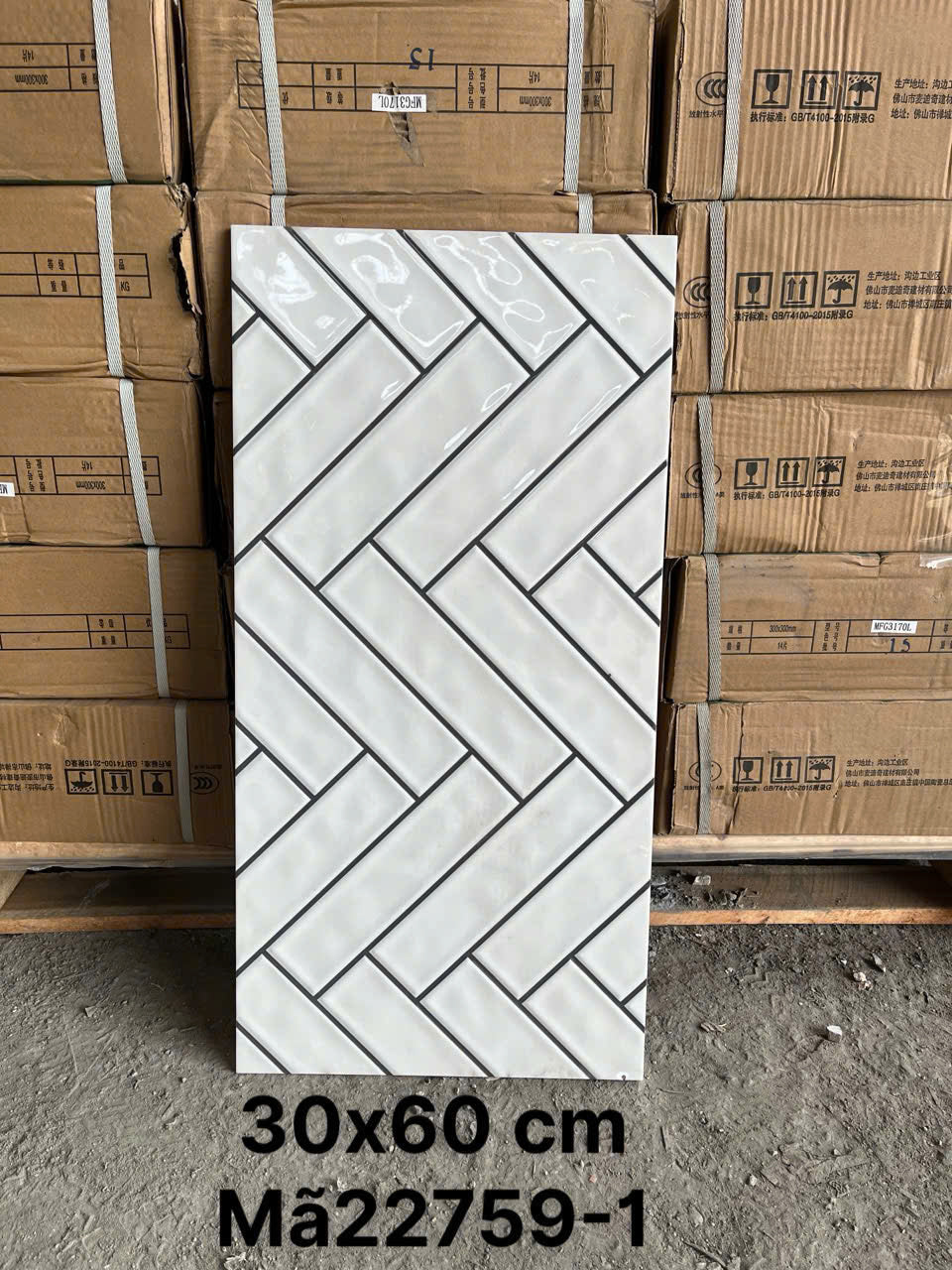 Gạch ốp tường giả thẻ men bóng màu trắng KT 30x60
