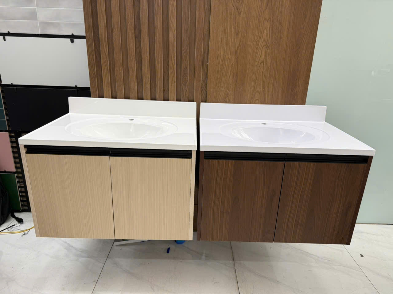 Bộ tủ chậu lavabo phòng tắm màu gỗ óc chó mỹ kích thước 94x56x86cm